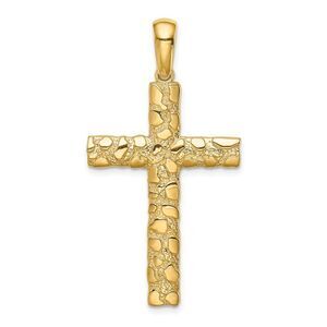 14k Yellow Gold Polished Nugget Cross Pendant, 23 x 44mm